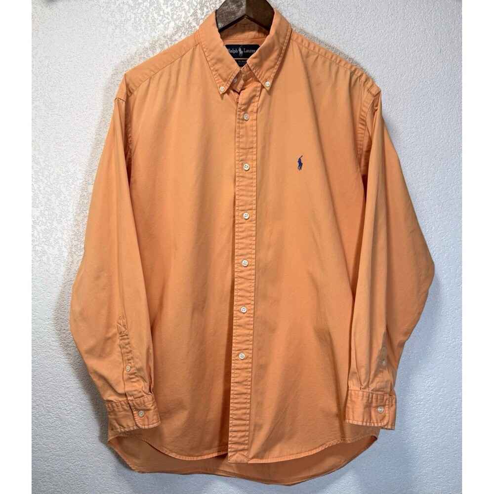 Polo Ralph Lauren Blake Mens L Orange Cotton Twill Button Down Shirt Pony Logo